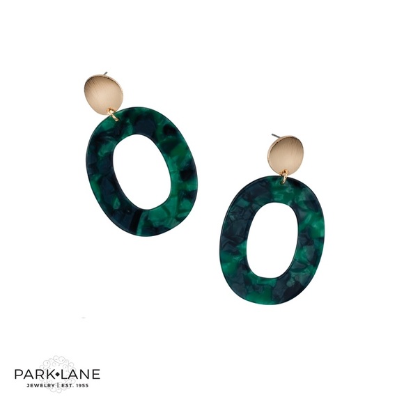 Park Lane Green & Gold Retro Acrylic Earrings - Picture 2 of 9